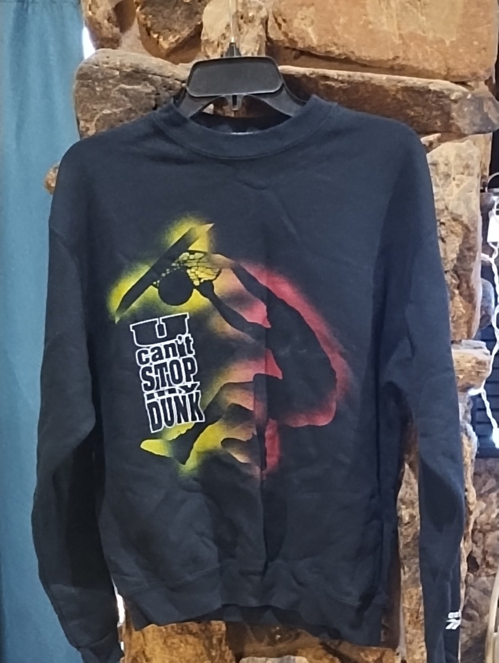 Reebok Black Crewneck Sweatshirt with Yellow & Red Basketball Graphic